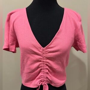 Zara Pink Puff Sleeve Crop Tee